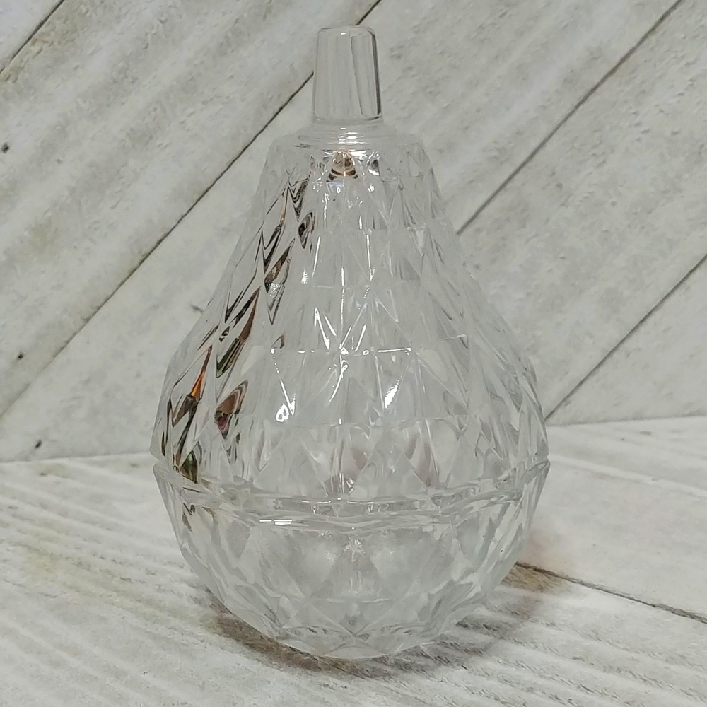 Glass Pear Trinket Jewelry Dish With Lid